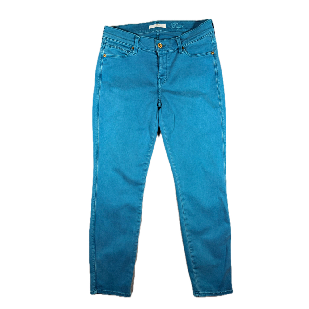 7 FOR ALL MANKIND TEAL BLUE SLIM STRAIGHT JEANS, SIZE 29